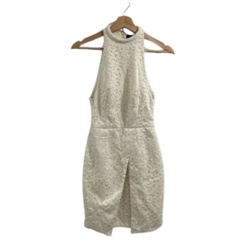 Nicholas Women's White lace Daija Neck Lace halter Dress mini tulip - Picture 7 of 14